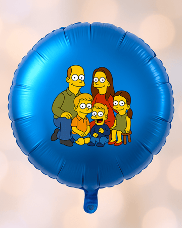 18" Round Foil Balloon with Simpsons - Style Cartoon from Photo – Custom Foil Balloon by PixelCraft360, unique decoration for events and special gifts