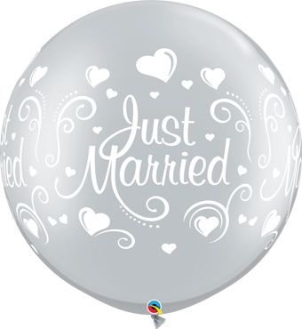 Just Married Balloon 30" Metallic Silver - Image 1