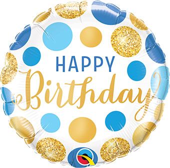 Happy Birthday Balloon - 5-Pack Blue & Gold Dots - Image 1