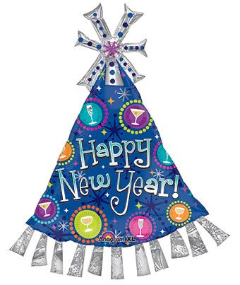 Happy New Year Party Hat Balloons - 3-Pack - Image 1