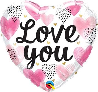 Love You Pink Watercolor Heart Balloons - 5-Pack - Image 1