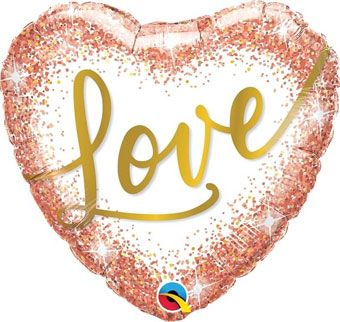 Love Glitter Heart Balloons - 5-Pack Rose Gold - Image 1