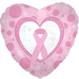Pink Heart Breast Cancer Ribbon Foil Balloon 18 Inch - Image 1