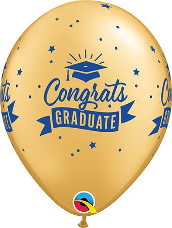 Congrats Graduate Balloon Gold Blue - 11" (Bag of 50) - Image 1