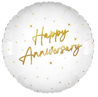18 Inch Happy Anniversary White & Gold Foil Balloon - Image 1