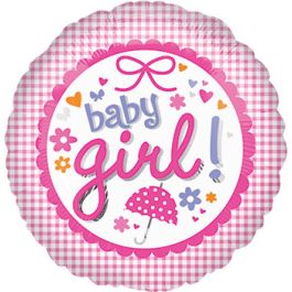 Baby Girl Gingham Foil Balloon 18 Inch - 5-Pack - Image 1