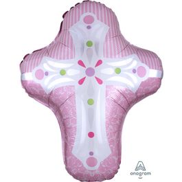 Pink Religious Cross Foil Balloon 28 Inch - Image 1