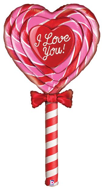 Heart Lollipop Balloon 60" - I Love You! - Image 1