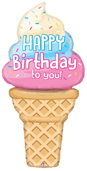 Happy Birthday Ice Cream Balloon 60" Foil - Party Supplies - Image 1
