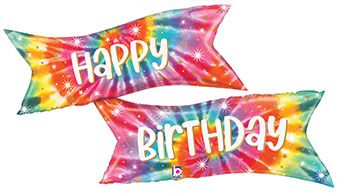 Tie-Dye Happy Birthday Balloon Banner 49" - Image 1