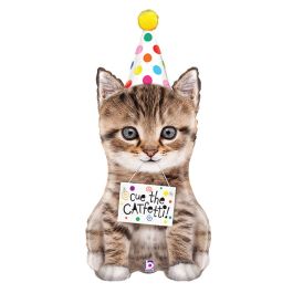 Kitten Party Hat Foil Balloon - Large Shape Celebration - Image 1