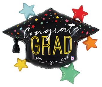 Graduation Balloon 3-Pack - Congrats Grad Stars Cap - Image 1