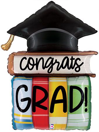 Graduation Balloon 3-Pack - 32" Congrats Grad Hat Books - Image 1