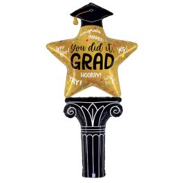 Gold Grad Star Foil Balloon - Large Graduation Party Decoration - Image 1