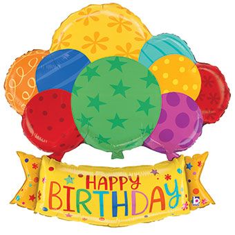 Happy Birthday Balloon Banner 37" Foil - Party Supplies - Image 1