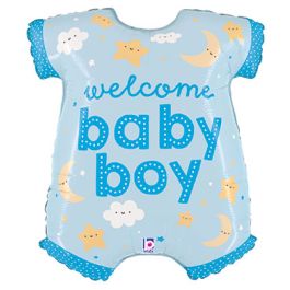 Blue Welcome Baby Boy Onesie Foil Balloon Large Shape - Image 1