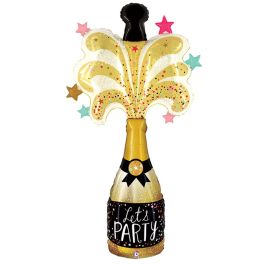 Champagne "Let's Party" Foil Balloon - Large Shape - Image 1
