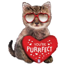 Cat Purrfect Balloon 26 Inch Heart Foil Balloon - Image 1