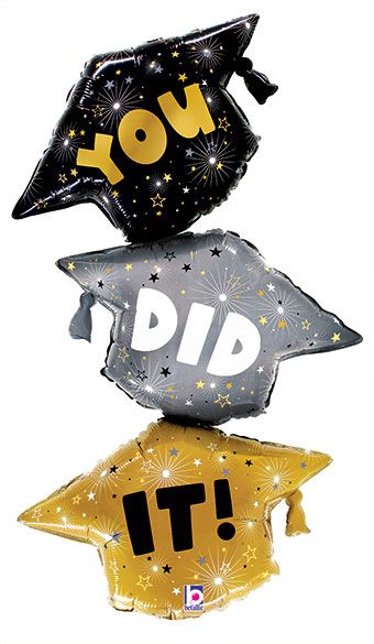 Grad Cap Balloon Trio - 3-Pack You Did It! - Image 1