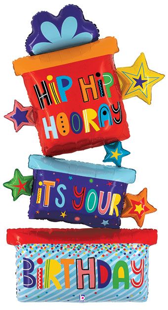 Birthday Balloon 58" Foil - Hip Hip Hooray - Image 1