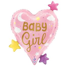 Baby Girl Heart Stars Foil Balloon 25 Inch - Image 1