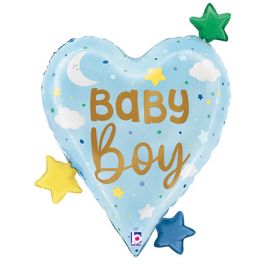 Blue Baby Boy Heart & Star Foil Balloon Decoration - Image 1