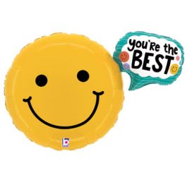 Yellow Smiley Face Foil Balloon 31 Inch - YOU'RE THE BEST - Image 1