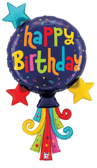 Happy Birthday Balloon 40" Foil with Streamers - Image 1