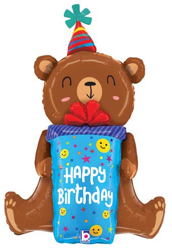 Happy Birthday Bear Balloon 34" Foil - Party Supplies - Image 1