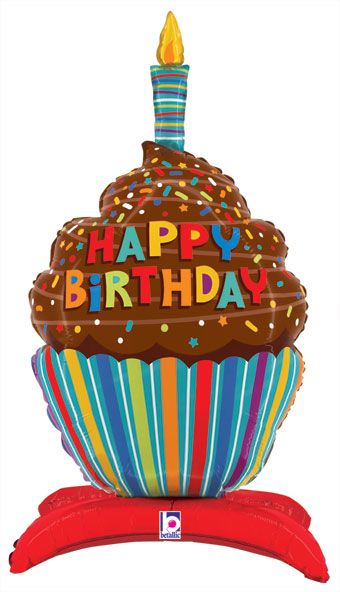 Happy Birthday Cupcake Balloon 31" Stand Up Foil - Image 1