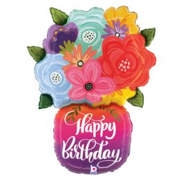 Bright Flowers Vase Balloon 29 Inch Foil Decoration - Image 1
