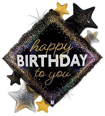 Happy Birthday Balloon 38" Metallic Diamond Stars - Image 1