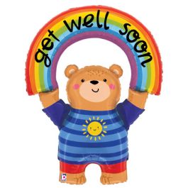 Rainbow Bear Get Well Soon Foil Balloon 39 Inch - Image 1