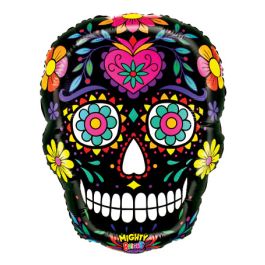 Black Sugar Skull Foil Balloon 22 Inch - Day of Dead Decor - Image 1