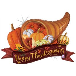 Glitter Thanksgiving Cornucopia Banner - 37 Inch Fall Decor - Image 1
