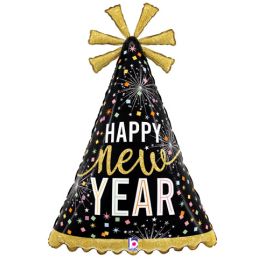 Happy New Year Party Hat 32" Foil Balloon - Image 1