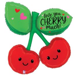 Red & Green Love You Cherry Foil Balloon - Heart Shaped - Image 1