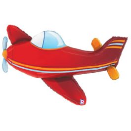 Red Airplane Foil Balloon 37 Inch Large Shape - Image 1