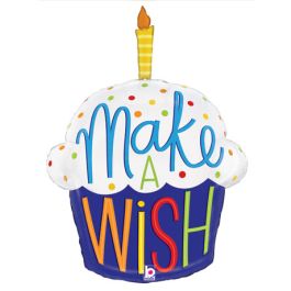 Make A Wish Cupcake Foil Balloon 28 Inch - Birthday Celebration - Image 1