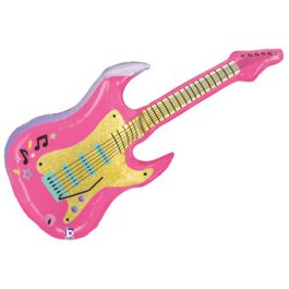 Pink Electric Guitar Foil Balloon 39 Inch Large Shape - Image 1