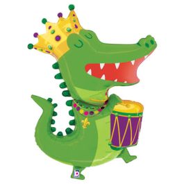 Mardi Gras Gator Foil Balloon 37 Inch Large Shape - Image 1