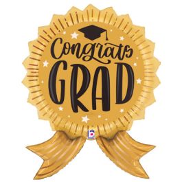 Congrats Grad Gold Ribbon Balloon 35" - Image 1
