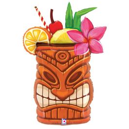 Tiki Drink Foil Balloon 34 Inch - Tropical Luau Party Decor - Image 1