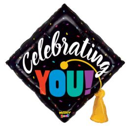 Large Shape Foil Balloon Celebrating You Graduation Cap - Image 1