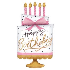 Pink Bow Cake Birthday Balloon 35 Inch - Image 1