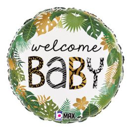 Jungle Welcome Baby Foil Balloon 18 Inch Round - Baby Shower Decor - Image 1