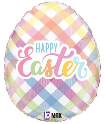 Easter Egg Plaid Foil Balloon - Happy Easter Decor 18 Inch - Image 1