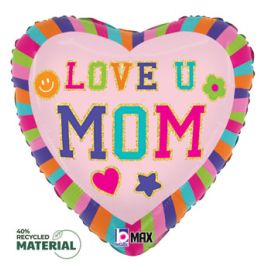 Love You Mom Heart Foil Balloon 18 Inch - Mother's Day Decor - Image 1