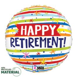 Happy Retirement Stripes Balloon 18 Inch Round Foil - Image 1