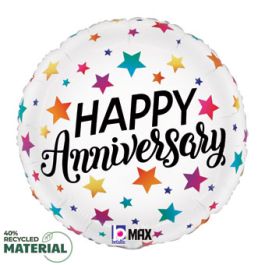 Colorful Happy Anniversary 18 Inch Round Foil Balloon - Image 1
